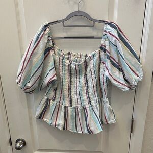 Colorful Striped Puff Sleeve Blouse